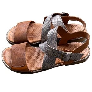 Women's Brown and Gray Cross-Strap Sandals - Comfortable Summer Style